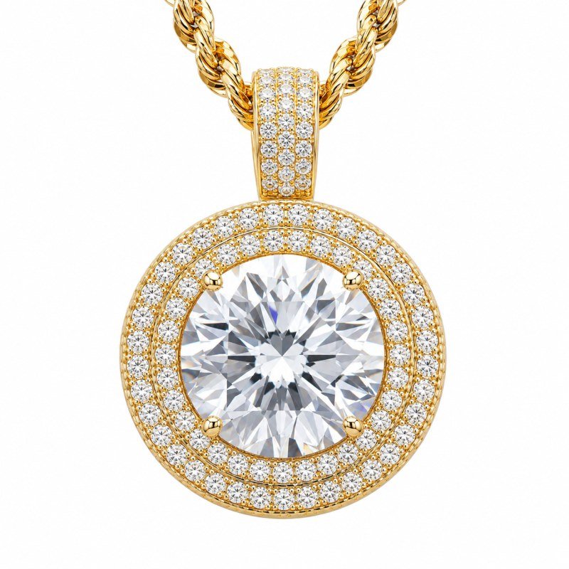 Gold halo medallion pendant with round-cut diamond