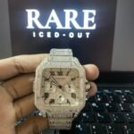 Black roman Numerals Cronograph Dial Full Iced Out Moissanite Diamond Watch