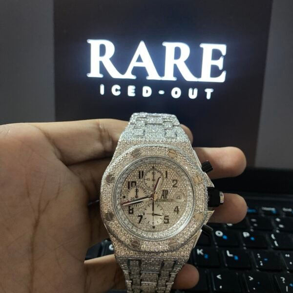 Black 1-12 Numerals Cronograph Dial Full Iced Out Moissanite Diamond Watch