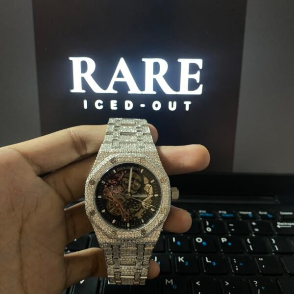 Black Skeleton Dial Fully Iced Out Moissanite Diamond Watch