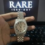Black Roman Numerals White Dial Fully Iced Out Moissanite Watch