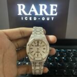 Black Stick Numerals White Dial Full Iced Out Moissanite Diamond Watch