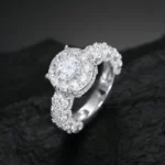 Luxury Halo Diamond Engagement Ring | Round Cut Pavé Diamond Ring