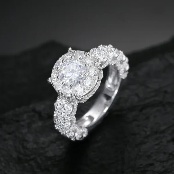 Luxury Halo Diamond Engagement Ring | Round Cut Pavé Diamond Ring