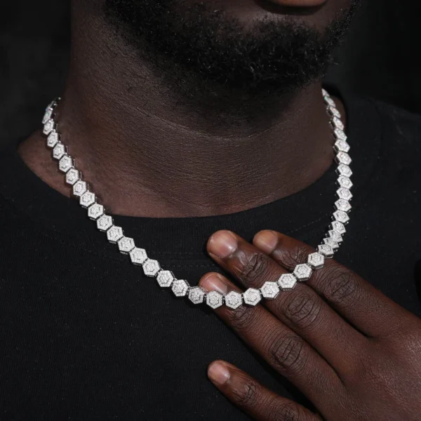 Luxury Iced Out Hexagon Tennis Chain – Premium Moissanite Diamond Necklace for Men