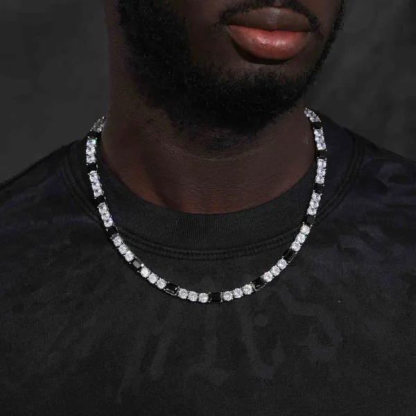 Luxury Black & White Tennis Chain – Premium Moissanite Diamond Necklace for Men