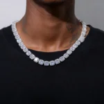 Luxury Cushion Cut Tennis Chain – Premium Moissanite Diamond Necklace for Men